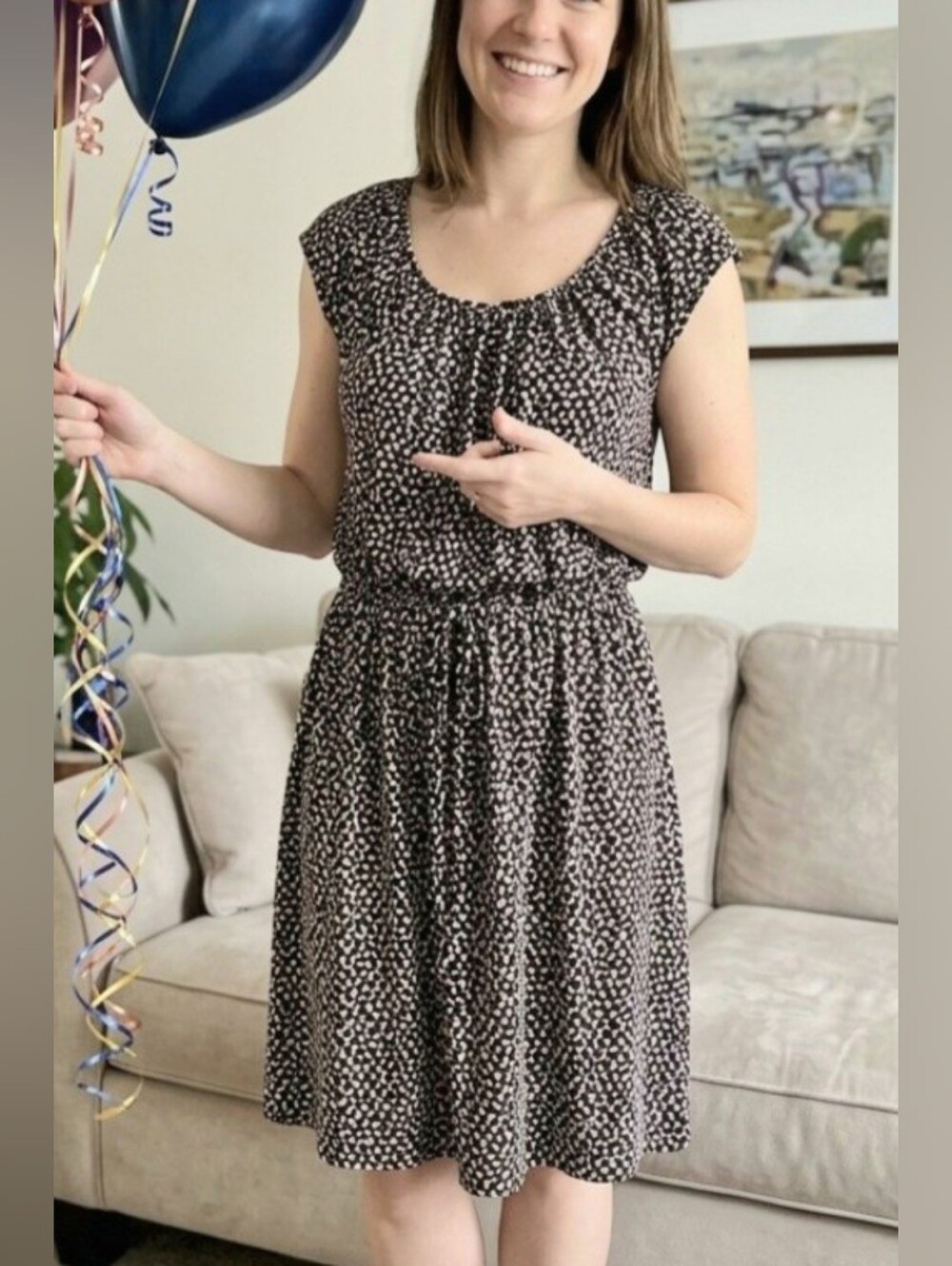 Banana Republic Dress, Size S, Geometric Print, Jersey Stretch, Brown